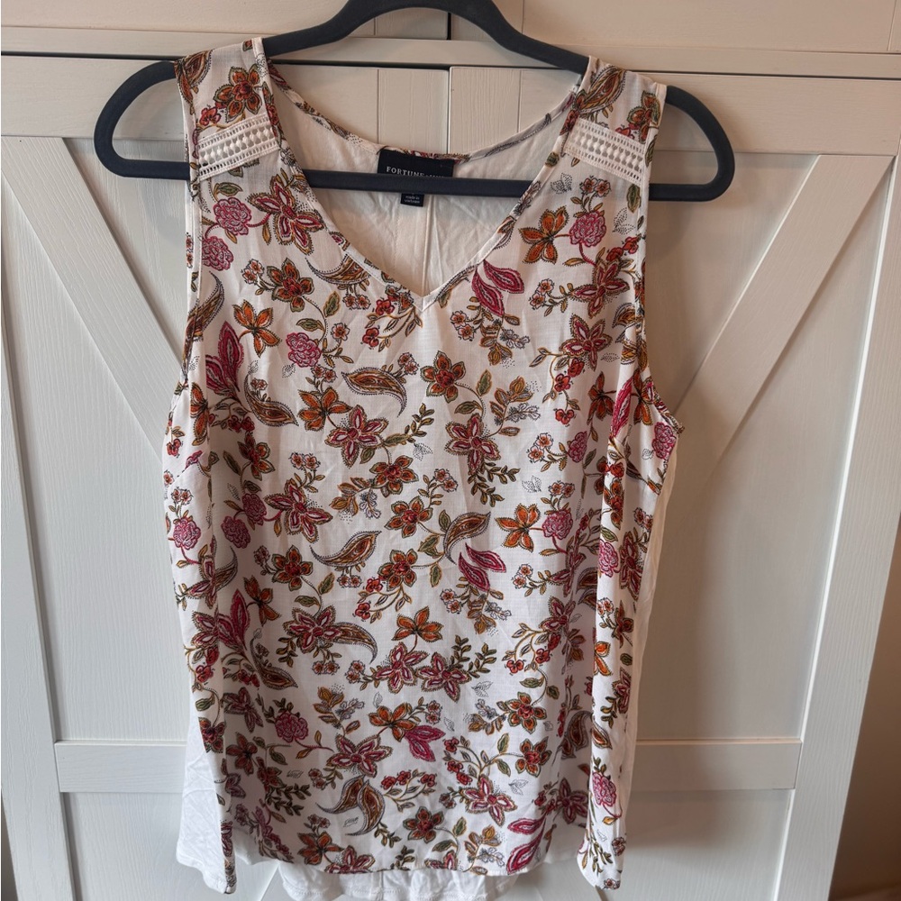 Floral Sleeveless Blouse - Pink and Orange